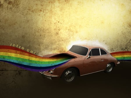 Retro Car - retro, car, rainbow, colourful, random