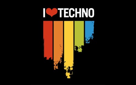 I Love Techno Music - techno, music, colourful, love