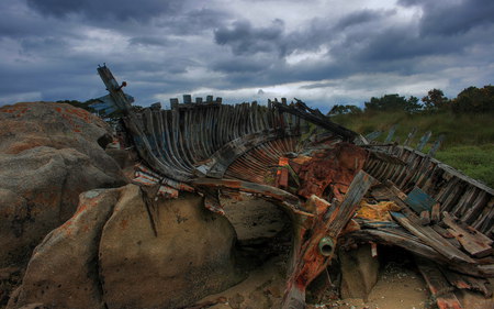 Wreck - clouds, wreck, photography, ship, rocks, sky