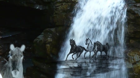 Ghost Horse Series #11 - firefos persona, photo mix, horse, mystical, waterfall, fantasy, widescreen