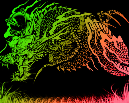 Dragon Green-Red - chinese, dragon, color, abstract