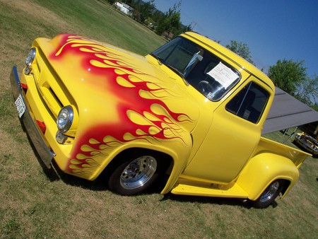 Flamed '53 Ford truck - ford, flames, hot rod, truck