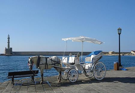 Waiting for you - horse, carriage, water, animal, bench, lamp post