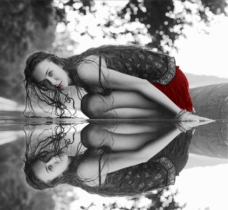 girl reflection - women, cool, reflection, girl, hot, red, water