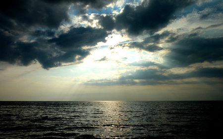 Rays of Light - sky, ocean, reflection, clouds, overcast