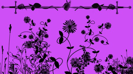 Swords and Flowers - abstract, purple, swords, pink, flowers, widescreen, vines