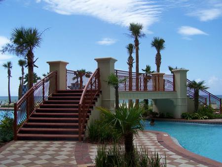 Pool - sky, pool, trees, walkway, nature, stairs