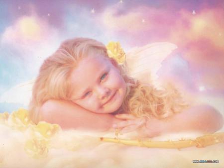 Sweetie Smile - flowers, resting, little, angel, smiling