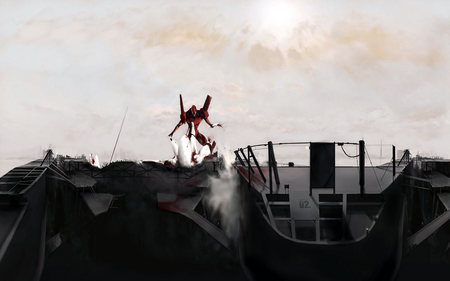 Angel vs Evangelion - post apocalyptic, mech, mecha, neon genesis, landscape, rubble, evangelion, angel