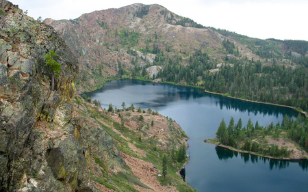 Lake Culbertson - lake, trees, blue, water, mountains, road