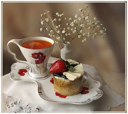 sweet temptation - drink, strawberry, delicious, beautiful, photography, food, tea, cake