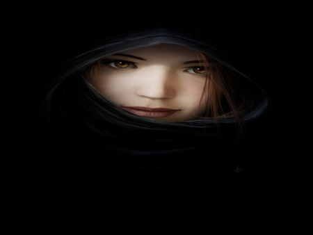 cloak - black, woman, girl, peaceful, dark