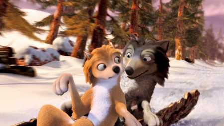 Fox Couple - foxes, animated, trees, couple, snow, winter