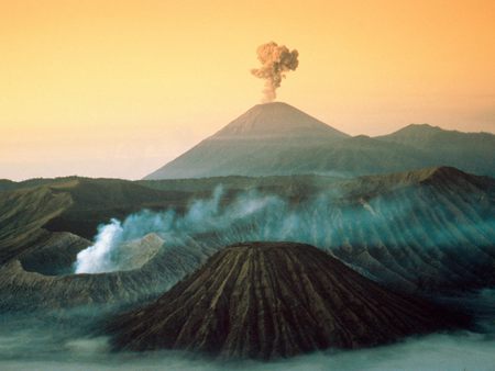 Valley of the volcanoes - misty, volcanoes, foggy, smoke, mountains