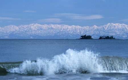 Snowcapped Mountains - ocean, snow, mountains, icy, waves