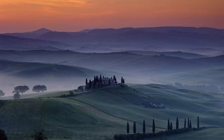 Evening in the valley - misty, house, fog, mountains, valley