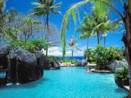 blue Heaven - swimming pool, beach, blue, paradise