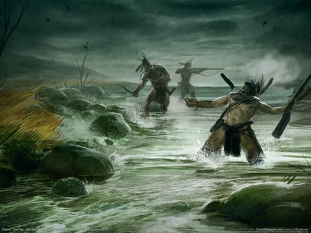 Man Hunting - indians, fighting, water, rocks, hd, game, battle, adventure, empire-total war, action