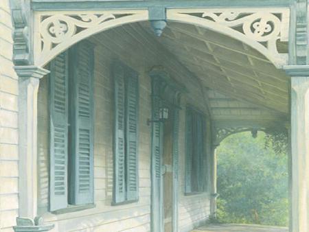 Porch - windows, porch, shutters, screen door, bushes