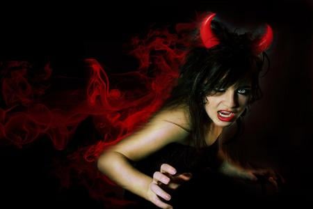 Evil - fantasy, woman, beautiful, eyes, horns