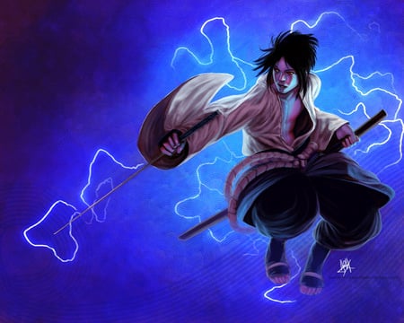 sasuke-lightnin - sasuke, light, blue, naruto