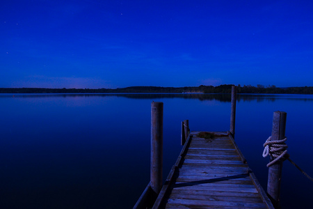 In the pale moonlight - moon, pier, stars, dock, night, sea