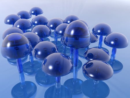 Blue Mushrooms - mushrooms, 3d, blue