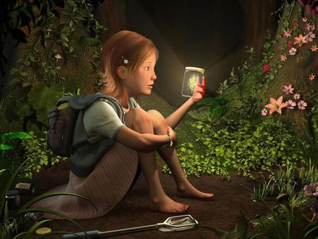 Catch the Fairy - mystic, captive, catch, elf, myth, girl, 3d and cg, trapping, captured, colorful, glas, its so cool, fairy, little girl, caught