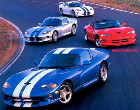 4 x Dodge viper - white, silver, viper, red, dodge, muscle car, srt 10, dodge viper srt 10 blue