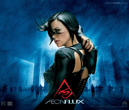 Aeon Flux - aeon flux, amazing, red, blue, city, charleze theron, movies, guns