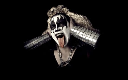 KISS - shiny, black, chains, kiss, tongue