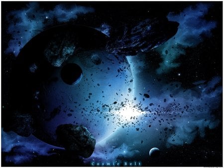 Cosmic belt - space, blue, space art, blast, cosmic belt