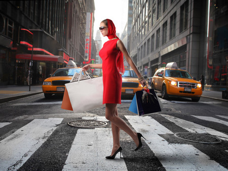 Lady in red - veil, lady, red, sunglasses, heels, shopping, creative