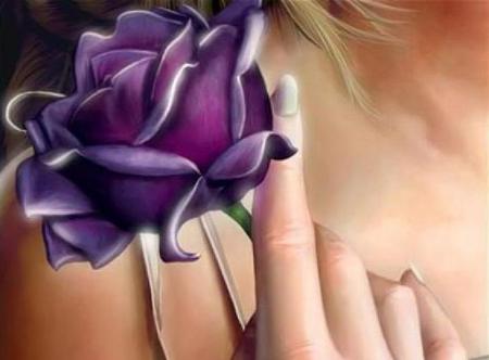 PURPLE ROSE - nice, purple, lady, girl, hand, rose