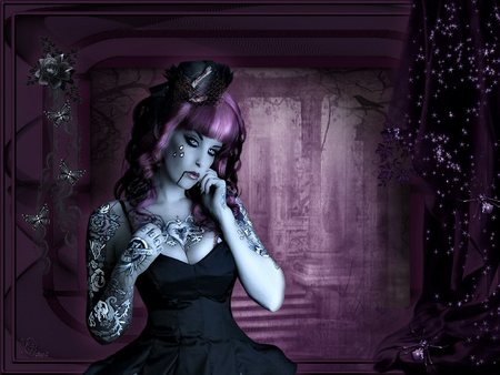 purple place - fantasy, digitaal art, gothic, woman