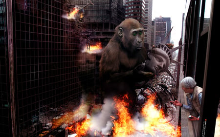 new york rampage - city, primate, monkey, ape