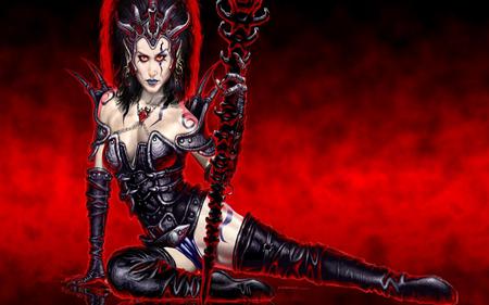 Devilish - red, lady, fantasy, black