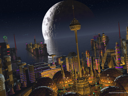 city moon view - moon, view, dark, city, lights