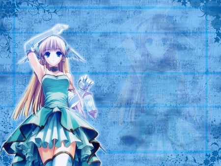 Anime - skirt, background, blue, anime, cute