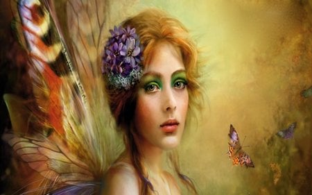 BUTTERFLY FAIRY - butterfly, fairy, flowers, pretty