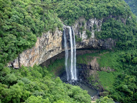 Waterfall in the Tropics - trees, waterfall, green, majestic, rock, peaceful