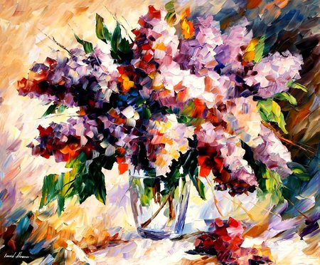 Lilac Morning Mood - painting, lilacs, bouquet, art