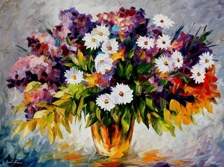 Lilacs and Camomiles - lilacs, painting, art, camomiles, flowers, bouquet