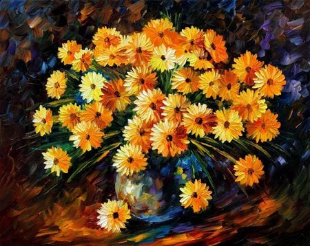 Melody of Beauty - flowers, bouquet, orange, painting, art