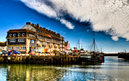 West Bay - clouds, hdr, harbour, ocean, sky, building, bay