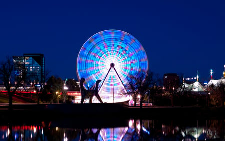 Ferris Wheel - fun, building, sculpture, reflection, park, pond