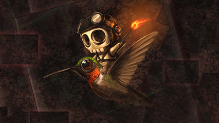 Humming Bird - pilot, skull, humming bird, matches, cute, fire, skeleton, kawii