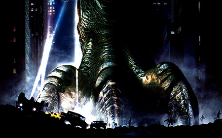 Godzilla - cars, city, godzilla, people