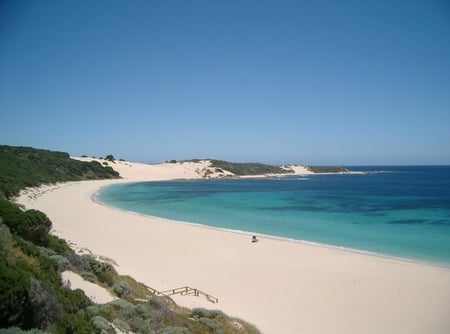 Solitude - clear water, solitude, vegetation, white sand, blue sky, ocean