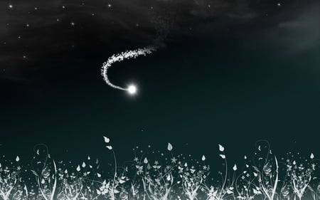 stars falling from the sky - black and white, sky, cool, stars